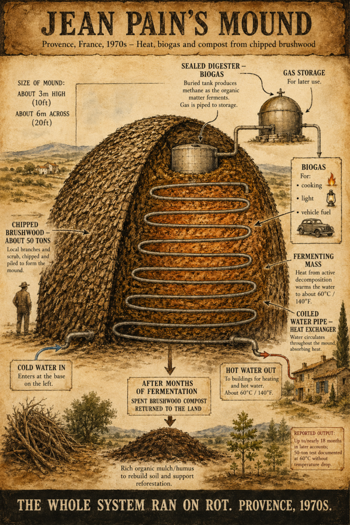 Infographic demonstrating Jean Pain's mound. 