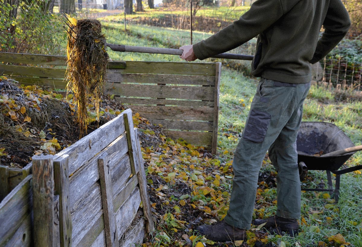 A) Home composter with an aerator on the lid, (B) material in