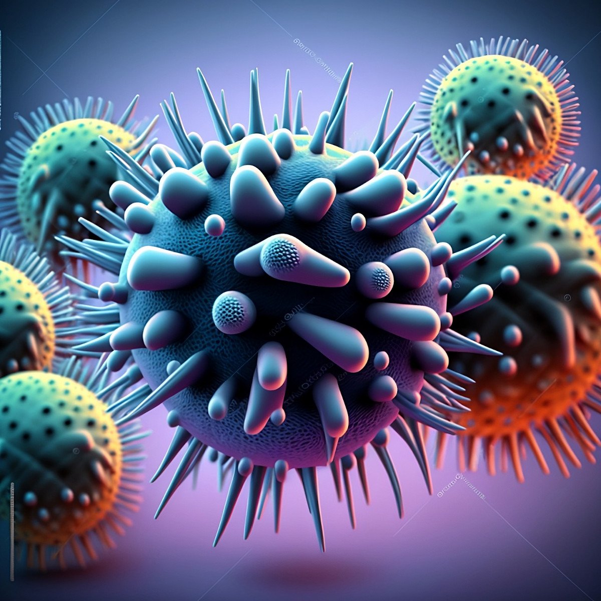 Digital art images of viruses.